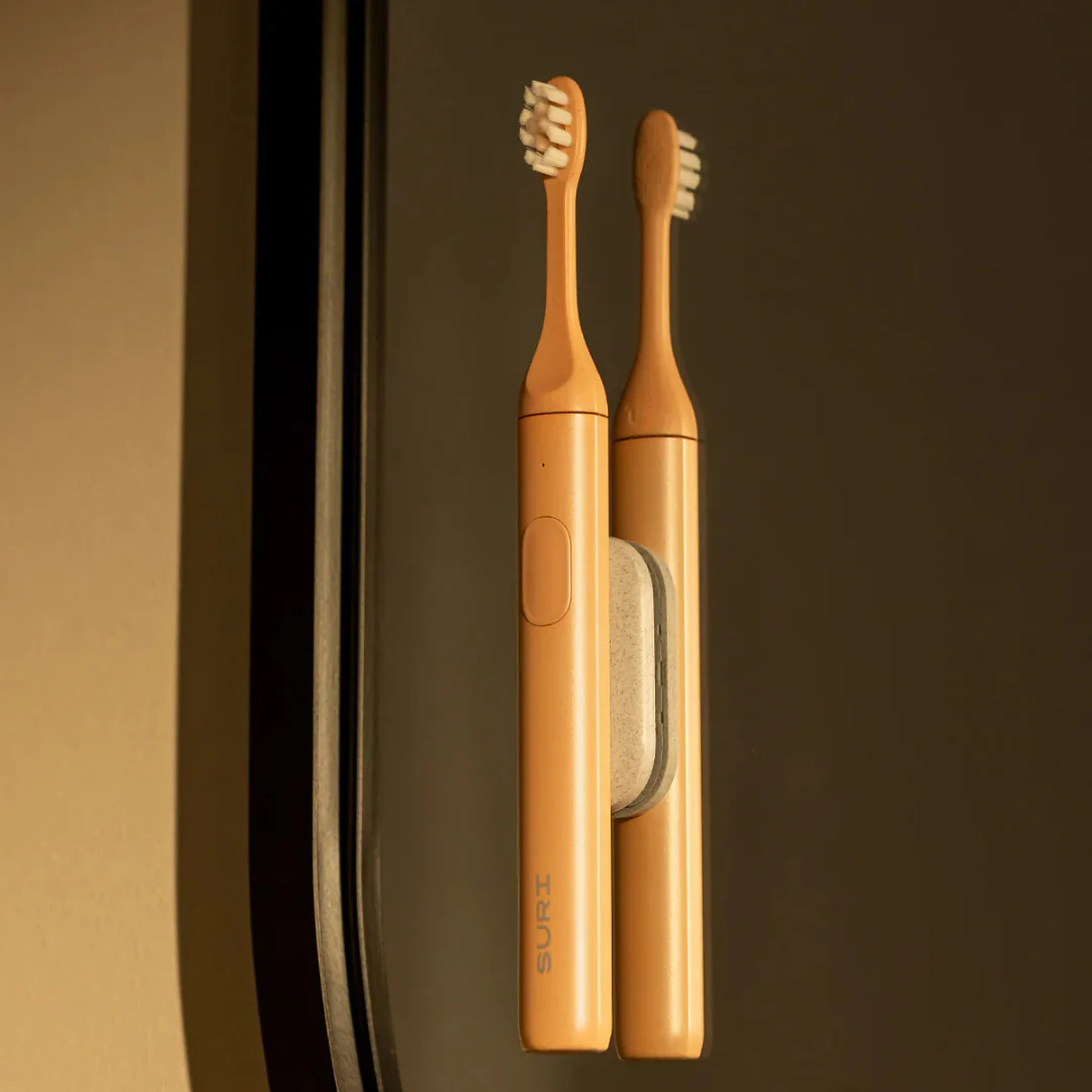 SURI Electric Toothbrush with UV Light Cleaning and Charging Case and Mirror Mount - Sunset Bloom - Image 4