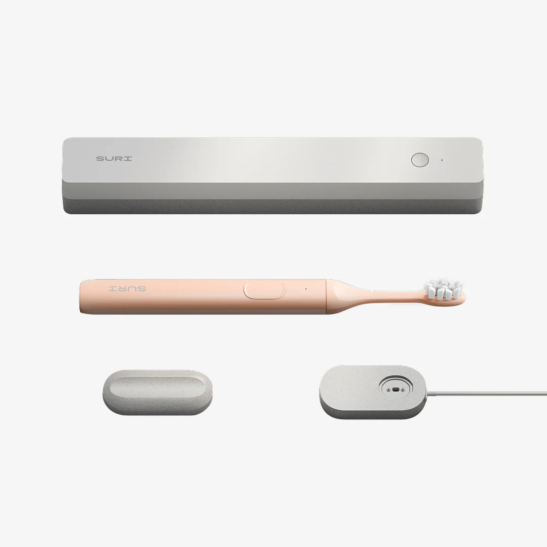 SURI Electric Toothbrush with UV Light Cleaning and Charging Case and Mirror Mount - Sunset Bloom