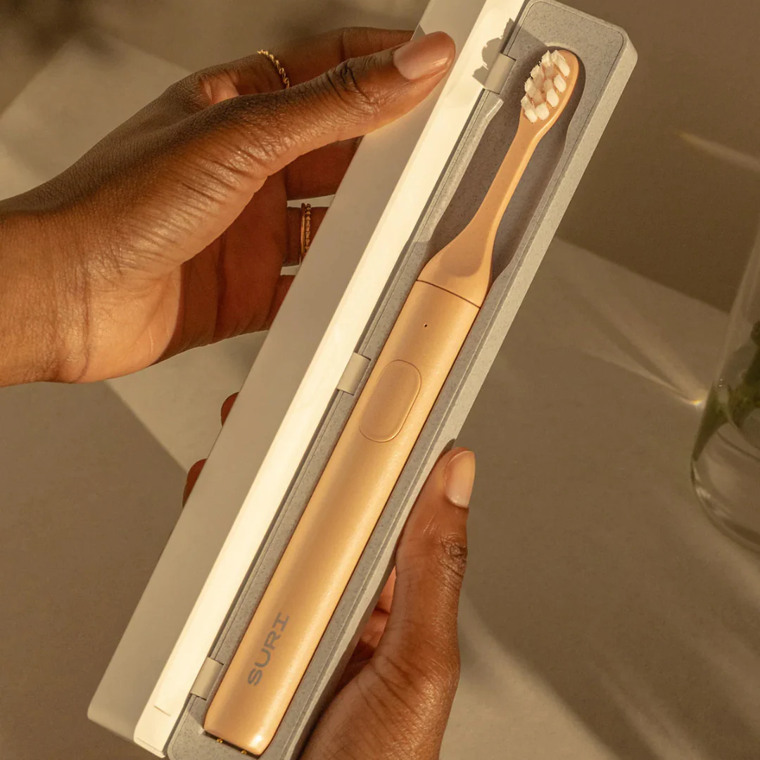SURI Electric Toothbrush with UV Light Cleaning and Charging Case and Mirror Mount - Sunset Bloom - Image 2